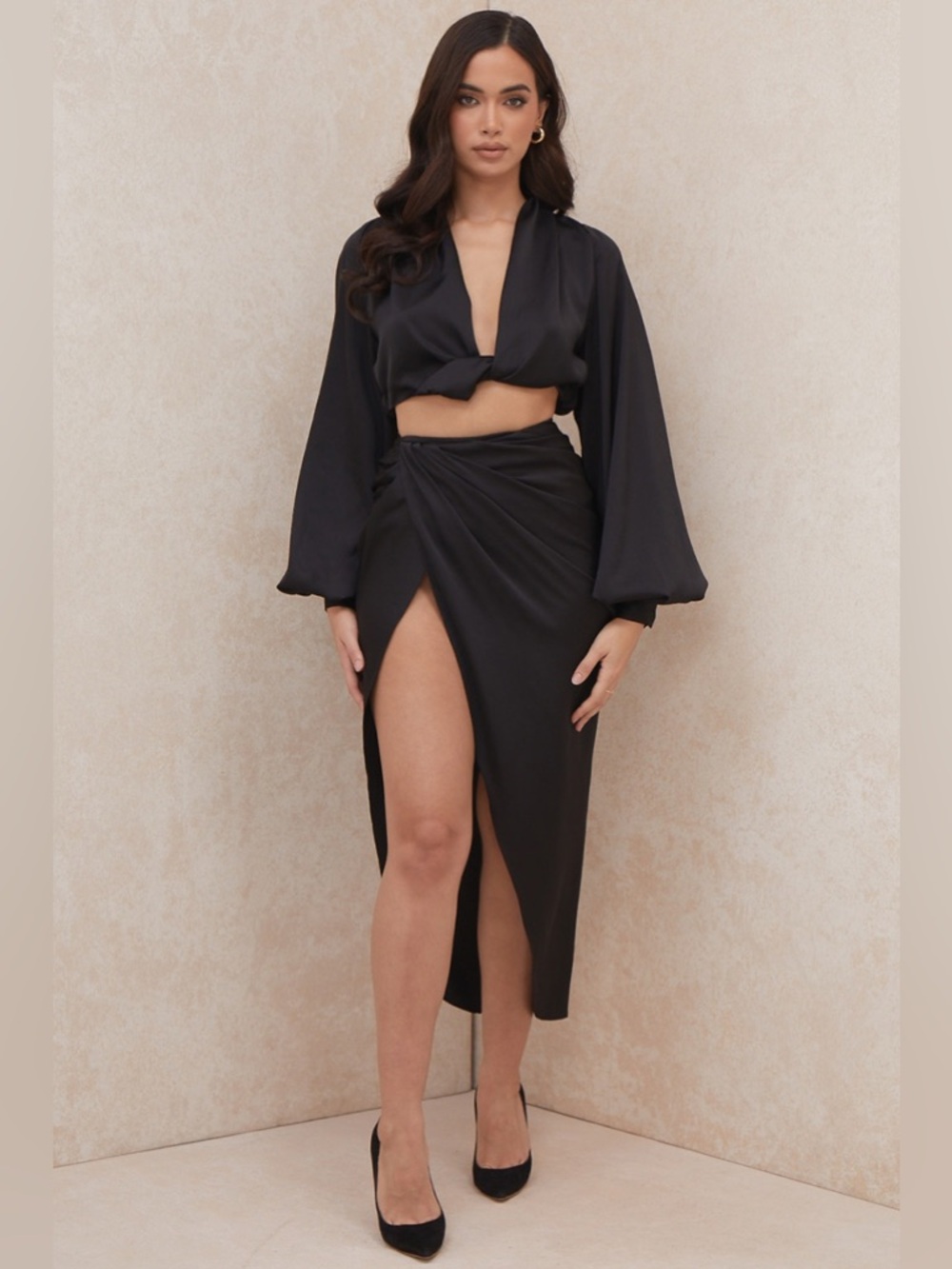 House of CB Tosca Top and Constance Draped Skirt Set in Black - XS